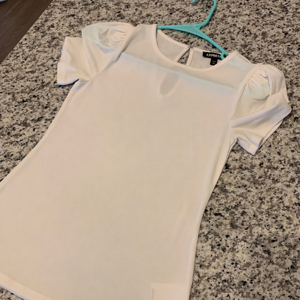 Express white blouse with puffy shoulder detail